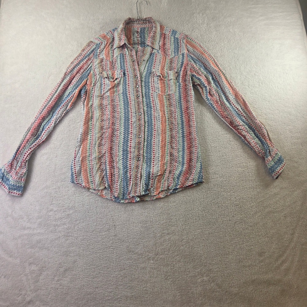 Rock 47 by Wrangler Womens Medium Western Snap Shirt Geometric Chevron LJ1431M